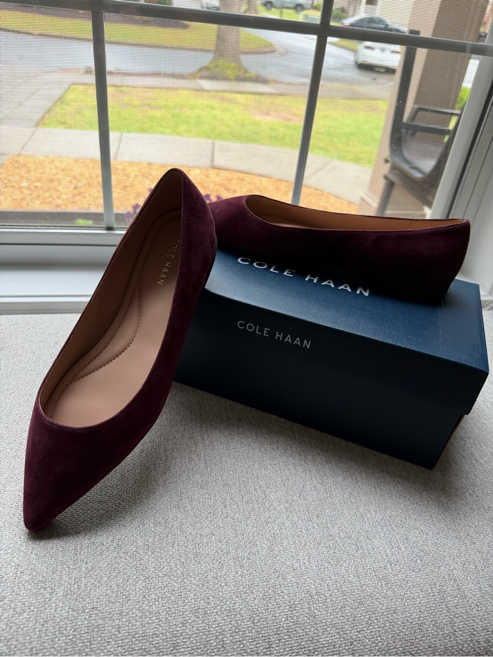 Cole Haan Burgundy Suede Pointed Toe Flats